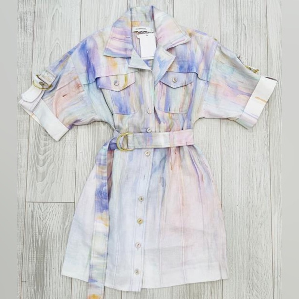 NWT Zimmerman Rhythmic Linen Shirt Dress Sz 2